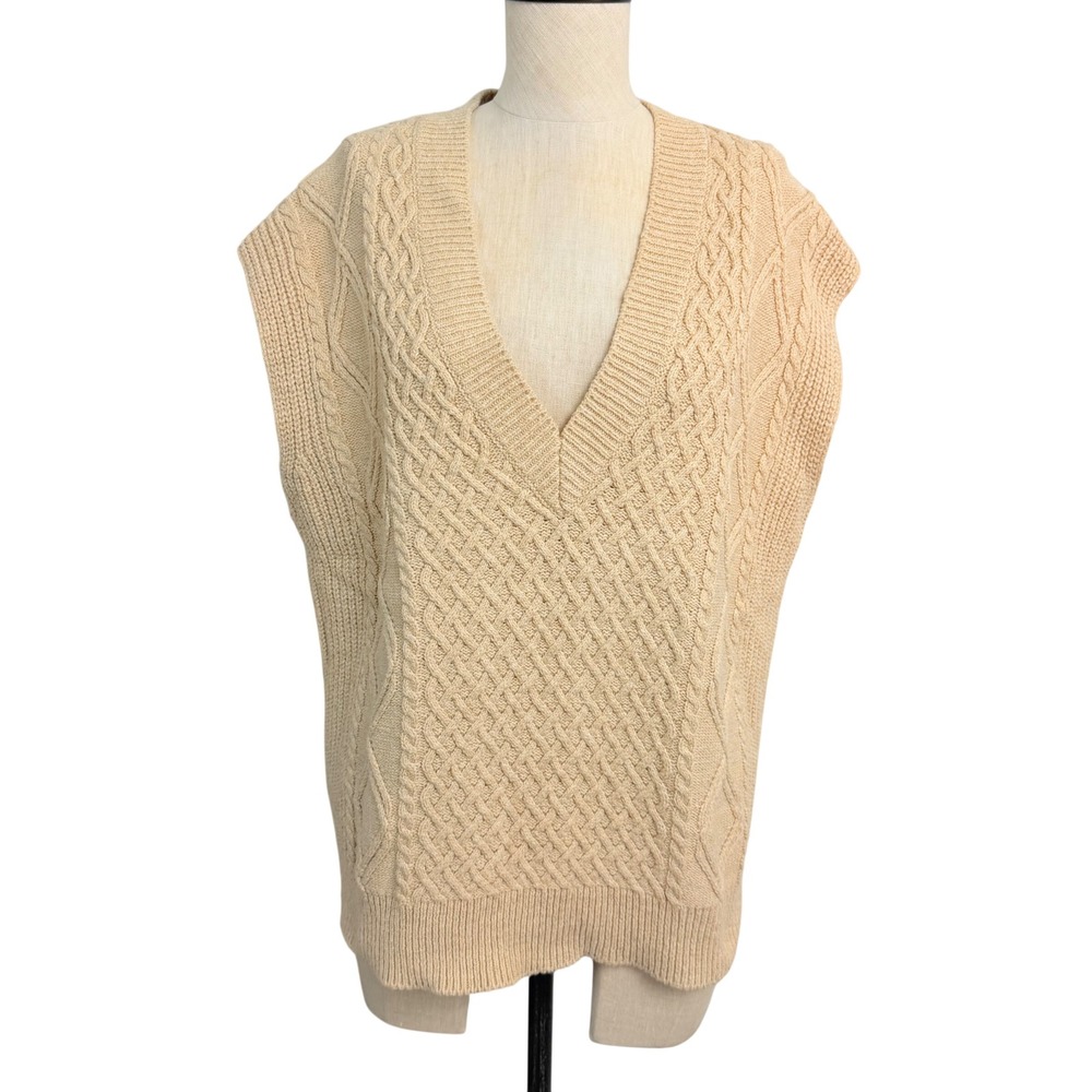 BDG Urban Outfitters Tan‎ Cable Knit V-Neck Oversized Sweater Vest Small
